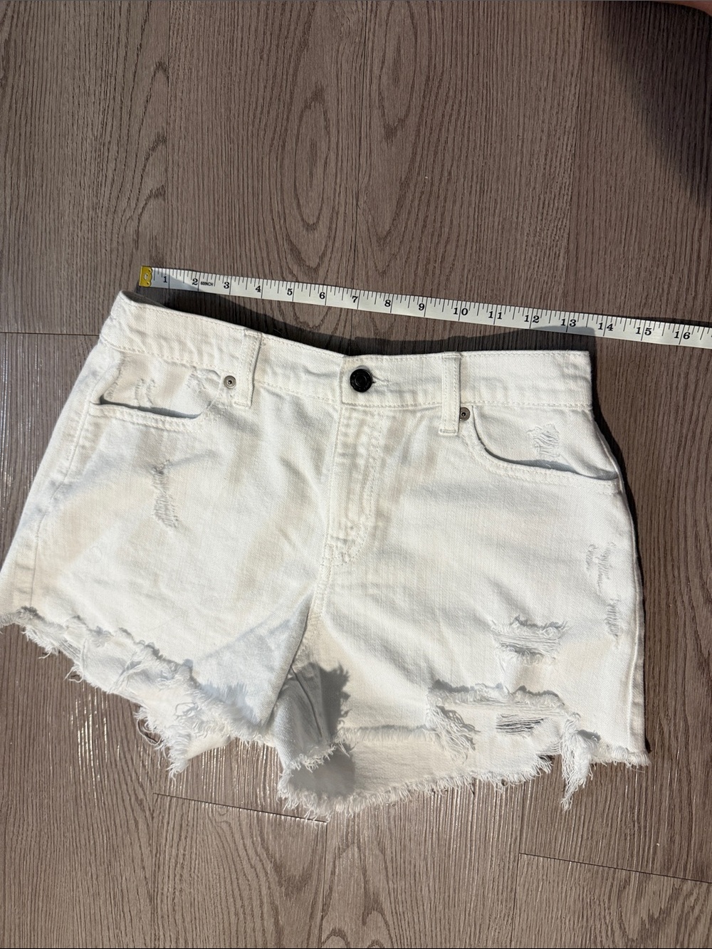 American Eagle Outfitters White Distressed Cotton Blend Shorts - White